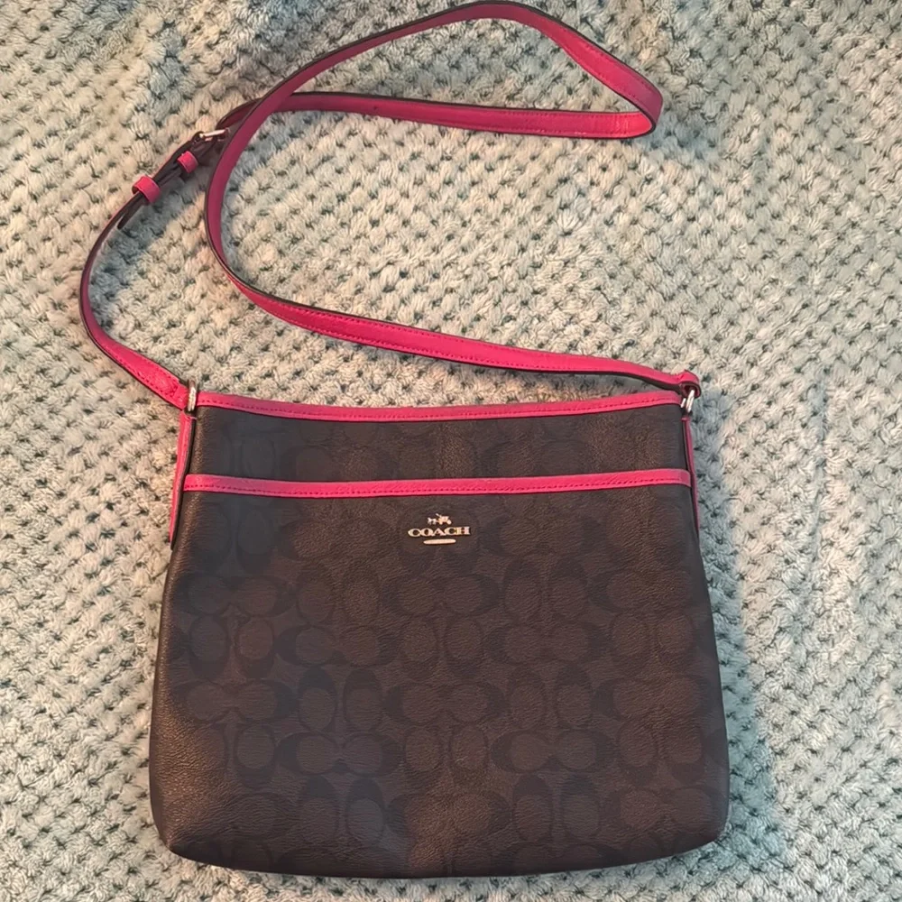 Coach Brown and Pink Crossbody Bag with Signature Design